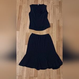 Ronni Nicole Navy Blue and White Polka Dot Skirt Set